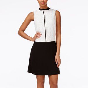 NINE WEST STRETCH CREPE LACE COMBO DRESS, BLK/WHT